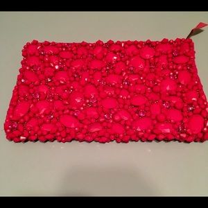 Holiday Derby Statement Framboise Seasonal Rhinestone Clutch Zip Purse Handbag